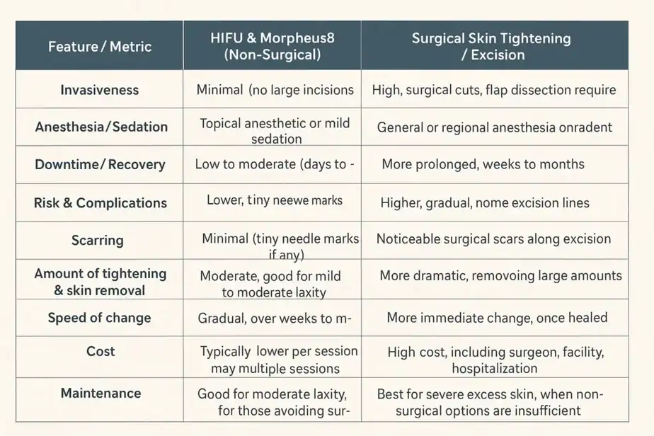 Table showing benefits of Lipo Freeze 2 U Hatfield treatments for skin tightening following weight loss injections.